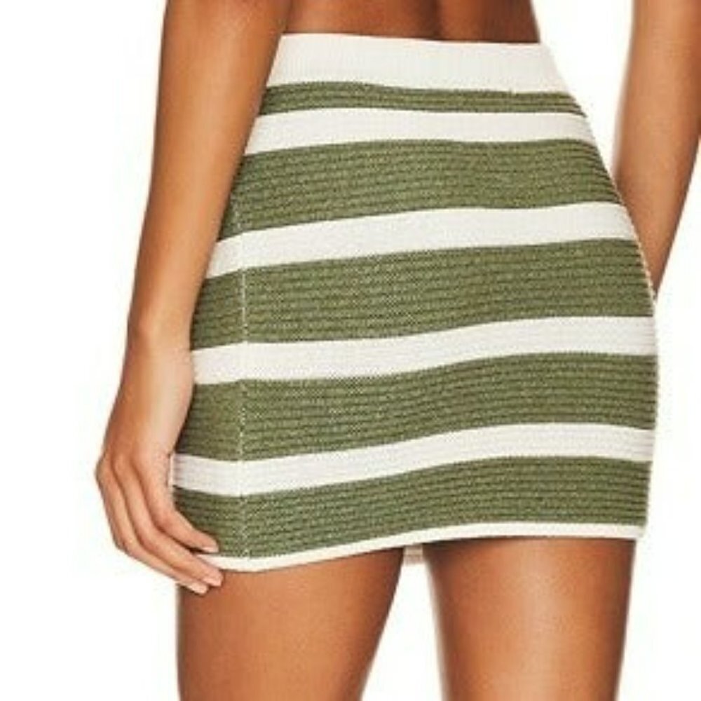 L'academie Drea Striped Knit Mini Skirt - Green & Ivory View 2